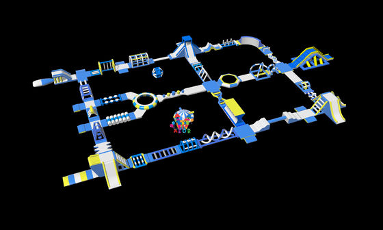 Parcs aquatiques gonflables de 65x38 mètres Jeux gonflables équipement de parc aquatique amusant