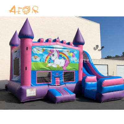 Unicorn Château gonflable avec glisser pour la fête d'anniversaire Moonwalk gonflable