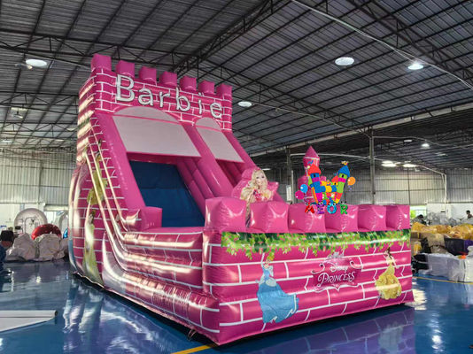 7x4x6M বার্বি বাণিজ্যিক রঙিন থিম inflatable স্লাইড বহিরঙ্গন inflatable খেলার মাঠ জল স্লাইড
